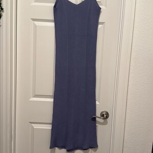 Full Length Blue Knit Cami Dress Adjustable Strap
